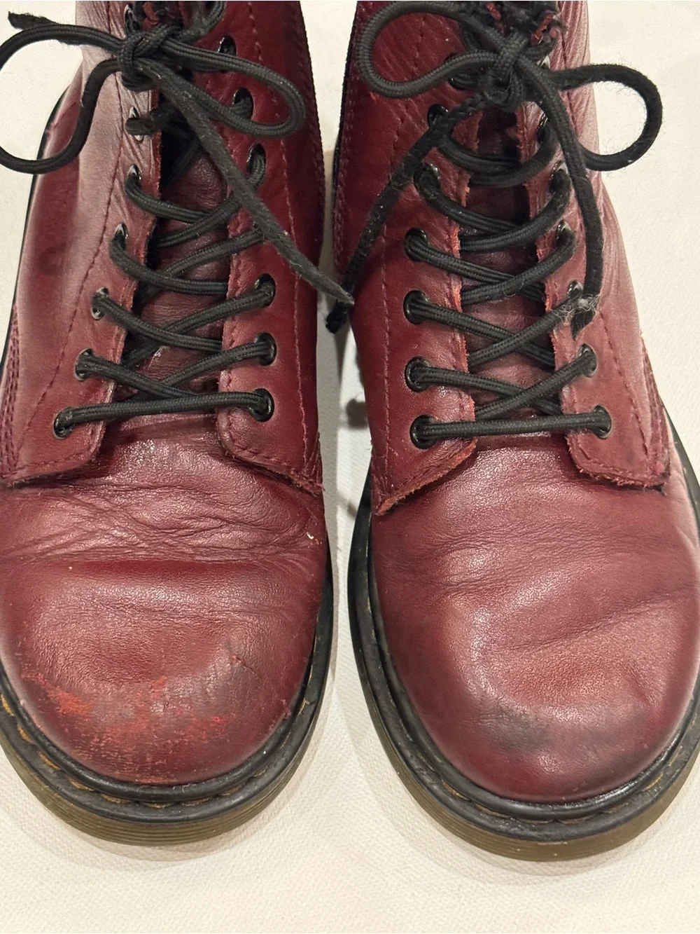 Doc Marten Kids Cherry Red Leather Boots Sz 2 Side Zip Lace Up 1460 Classic
